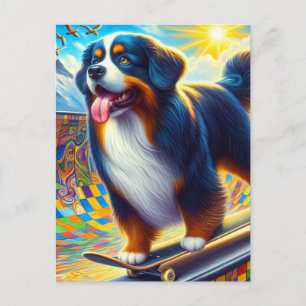 Adsible Bernese Mountain Hund Skateboarding Vykort