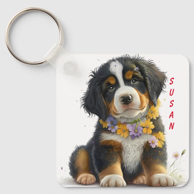 Adsible Bernese Puppy Hund Nyckelring (Framsida)