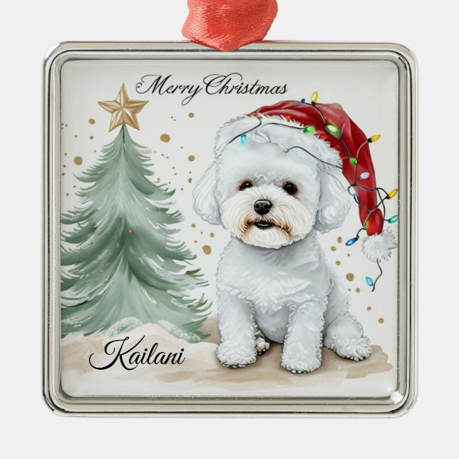 Adsible Bichon Personlig-julklapp Julgransprydnad Metall (Framsidan)