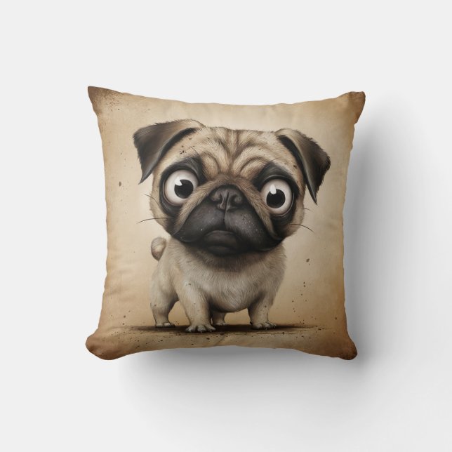 Adsible Big Eyed Pug Illustration Kudde (Framsida)