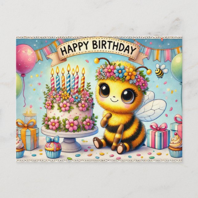 Adsible Birthday Bee Firande Vykort (Framsida)
