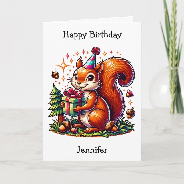 Adsible Birthday Squirrel | Färgsida Kort (Framsida)