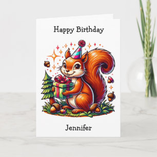 Adsible Birthday Squirrel   Färgsida Kort