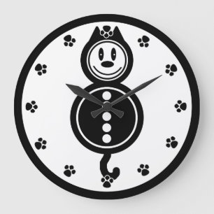 Adsible Black and White Cat Clock Stor Klocka