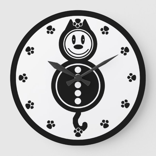 Adsible Black and White Cat Clock Stor Klocka (Framsida)