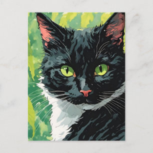 Adsible Black and White Cat Vykort