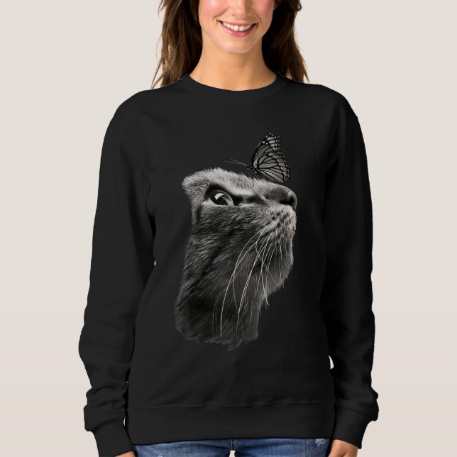 Adsible Black Cat Butterfly T Shirt (Framsida)