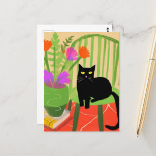 Adsible Black Cat på en Grönt Ordförande Vykort
