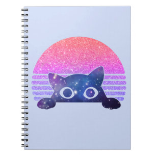 Adsible Black Cat Peeking - Cute Kattdjur Anteckningsbok