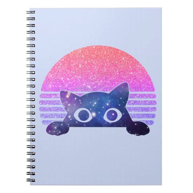 Adsible Black Cat Peeking - Cute Kattdjur Anteckningsbok (Framsidan)