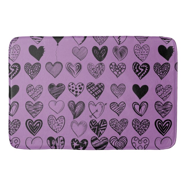 Adsible Black Heart Scribble Teckning Bath Mat Badrumsmatta (Framsidan)