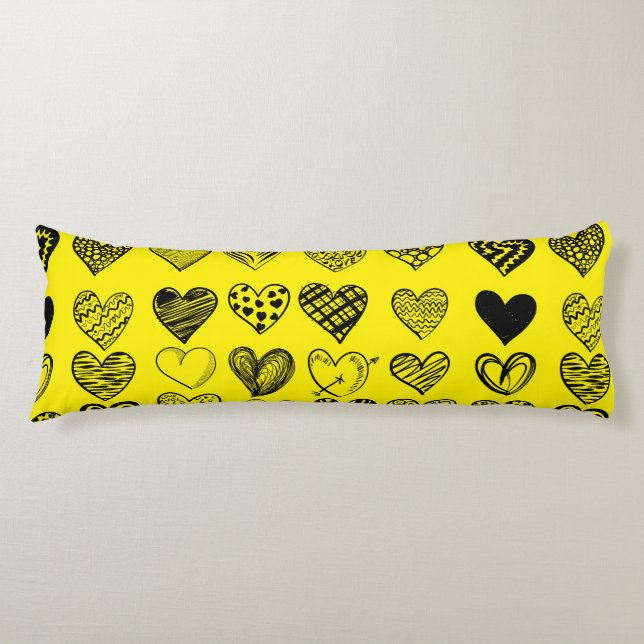 Adsible Black Heart Scribble Teckning Kroppskudde (Framsidan)