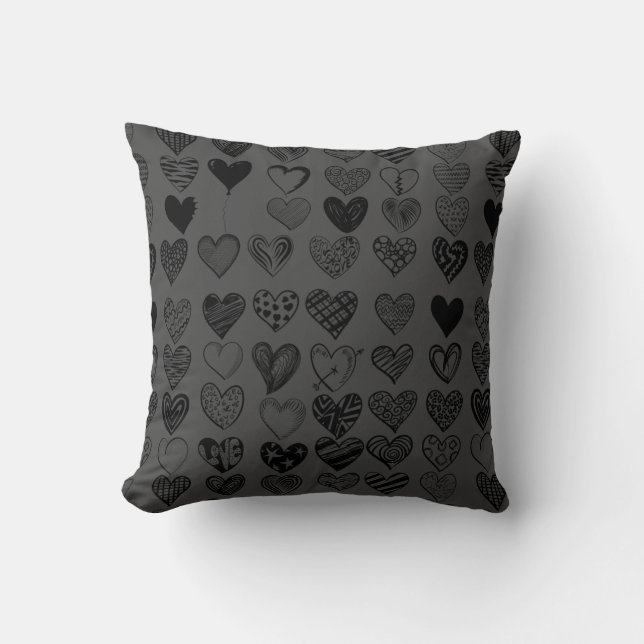 Adsible Black Heart Scribble Teckning Kudde (Framsida)