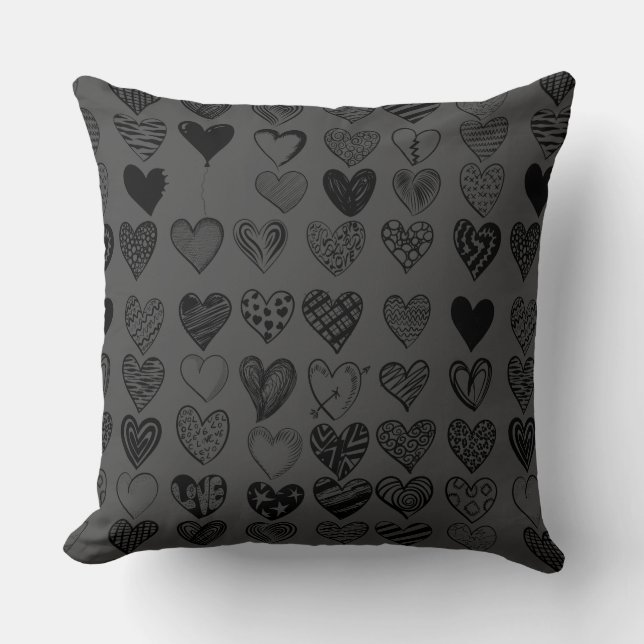 Adsible Black Heart Scribble Teckning Kudde (Framsida)
