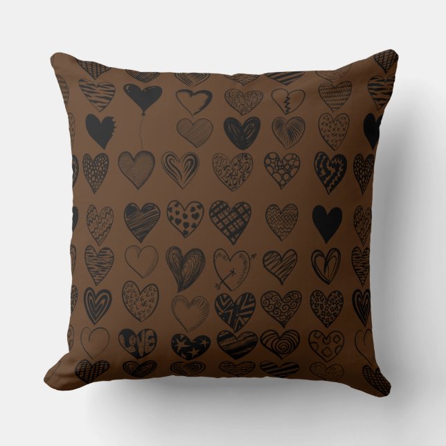 Adsible Black Heart Scribble Teckning Kudde (Framsida)