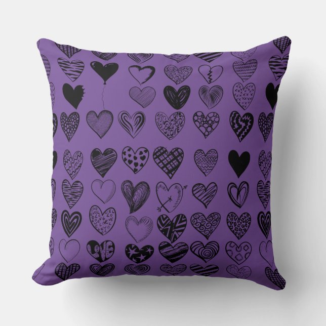 Adsible Black Heart Scribble Teckning Kudde (Framsida)