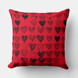 Adsible Black Heart Scribble Teckning Kudde