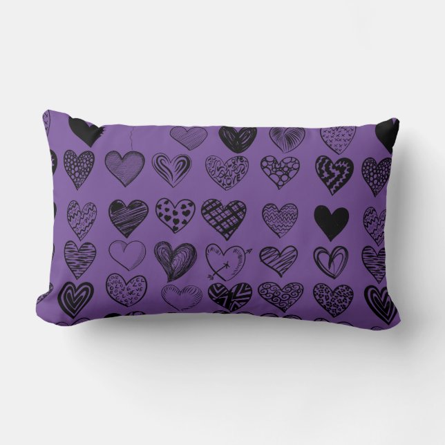 Adsible Black Heart Scribble Teckning Lumbarkudde (Framsida)