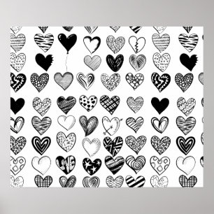 Adsible Black Heart Scribble Teckning Poster