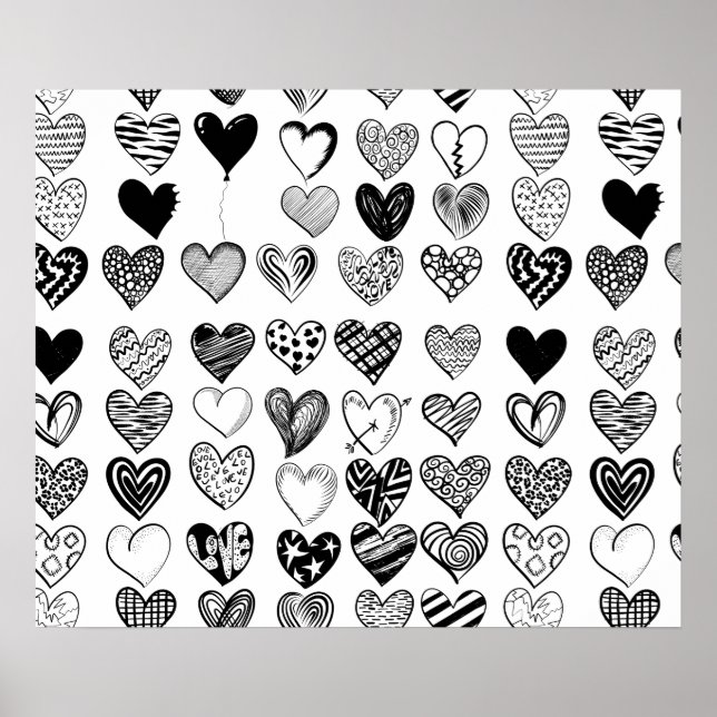 Adsible Black Heart Scribble Teckning Poster (Framsidan)