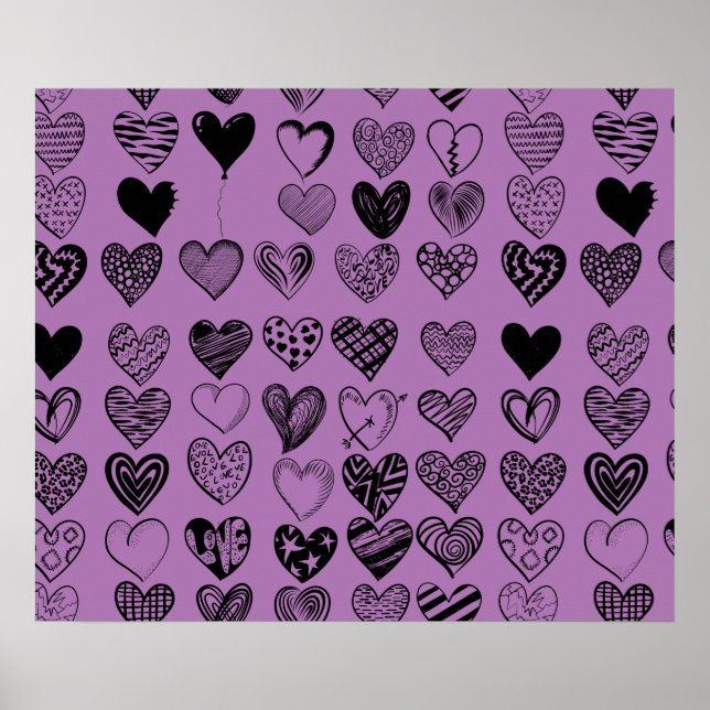 Adsible Black Heart Scribble Teckning Poster (Framsidan)