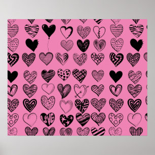 Adsible Black Heart Scribble Teckning Poster