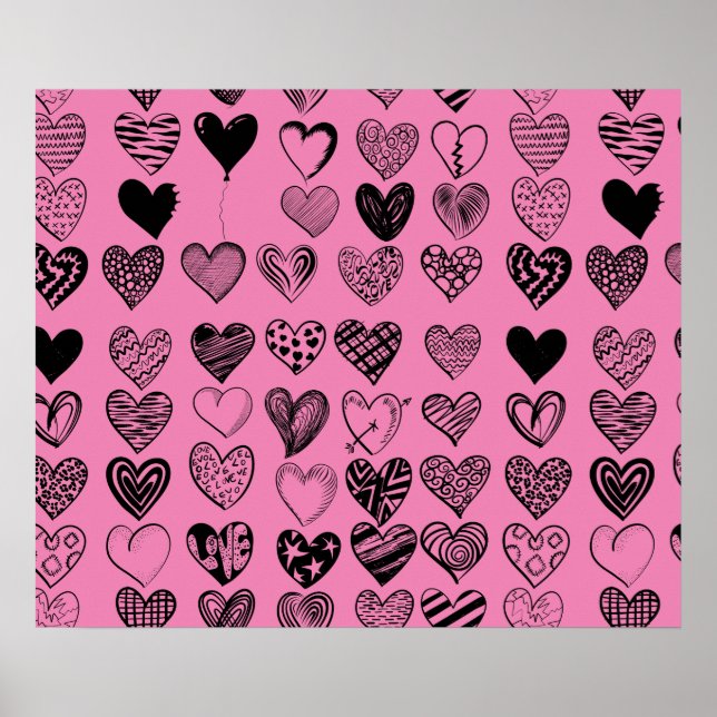 Adsible Black Heart Scribble Teckning Poster (Framsidan)