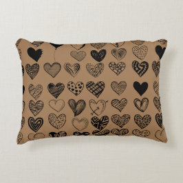 Adsible Black Heart Scribble Teckning Prydnadskudde