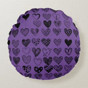 Adsible Black Heart Scribble Teckning Rund Kudde