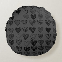 Adsible Black Heart Scribble Teckning Rund Kudde