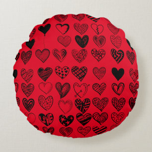 Adsible Black Heart Scribble Teckning Rund Kudde