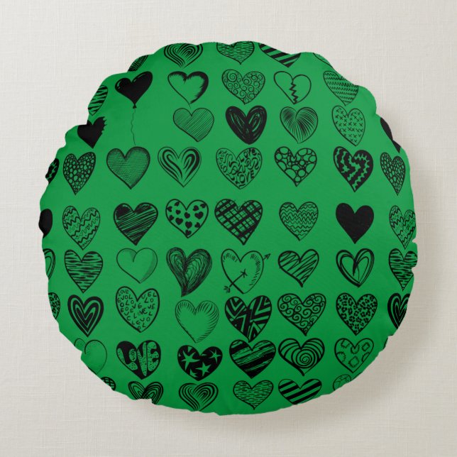 Adsible Black Heart Scribble Teckning Rund Kudde (Framsidan)