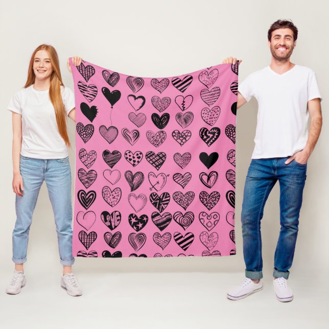 Adsible Black Heart Scribble Teckning Ull Blank Fleecefilt (På plats)