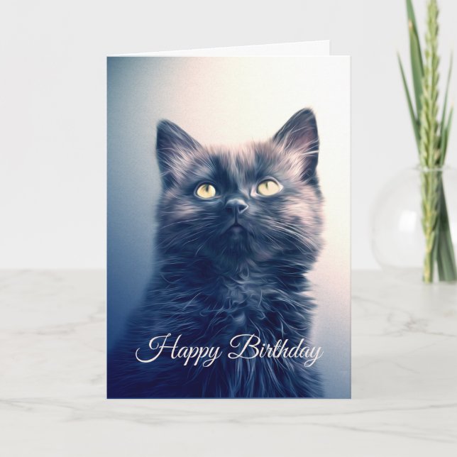 Adsible Black Long Hair Kitten Kort (Framsida)