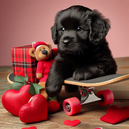 Adsible Black Puppy Funny Valentine Julkort