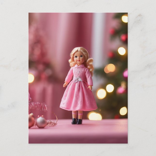 Adsible Blond Doll in Rosa jul Vykort (Framsida)