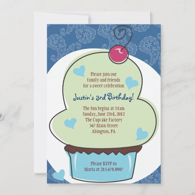 Adsible Blue Cupkaka Birthday-inbjudan Inbjudningar (Framsida)