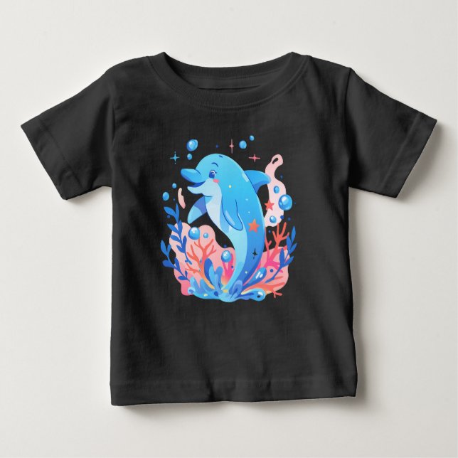 Adsible Blue Dolphin Baby Bodykostin T Shirt (Framsida)