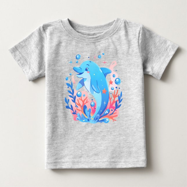 Adsible Blue Dolphin Baby Bodykostin T Shirt (Framsida)
