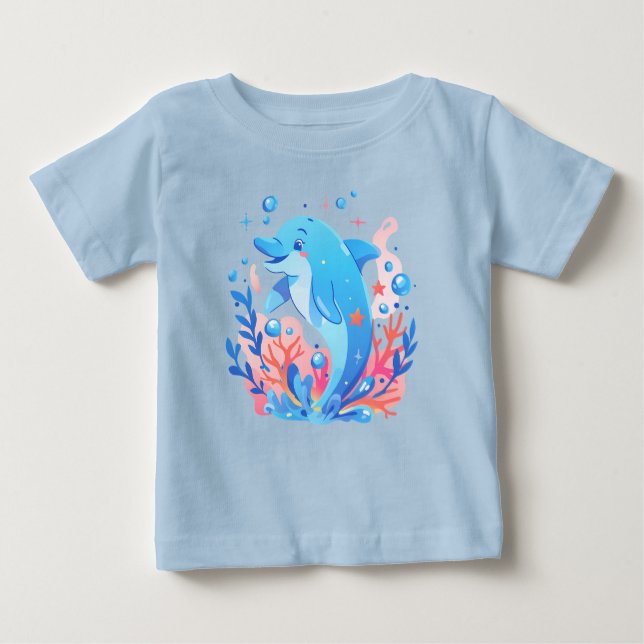 Adsible Blue Dolphin Baby Bodykostin T Shirt (Framsida)