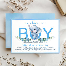 Adsible Blue Elephant Baby Shower-inbjudan - Cu Inbjudningar