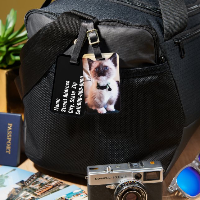 Adsible Blue Eyed Mask Kitten Photograph Bagagebricka (Fram & Baksida)