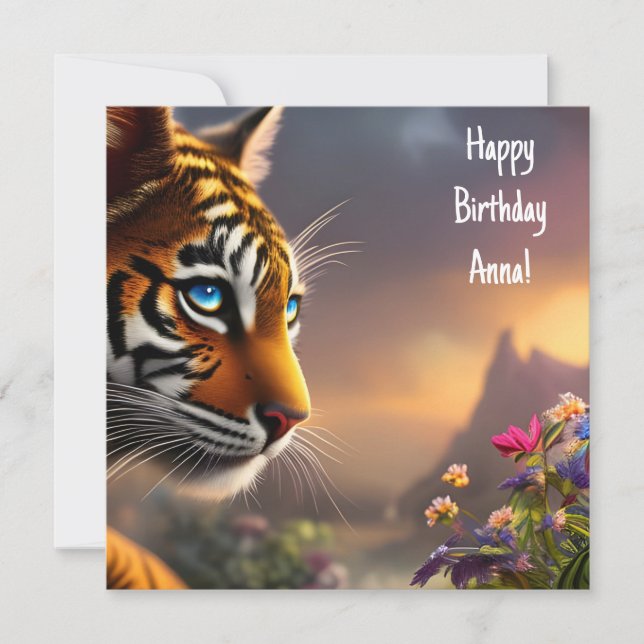 Adsible Blue Eyed Tiger Unge Birthday Kort (Framsida)