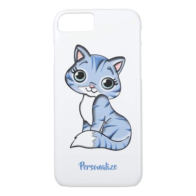 Adsible Blue Kitten Big Öga personalize Case-Mate iPhone Skal (Baksida)