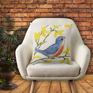 Adsible Blue Red Singing Bird Gula blommor Kudde