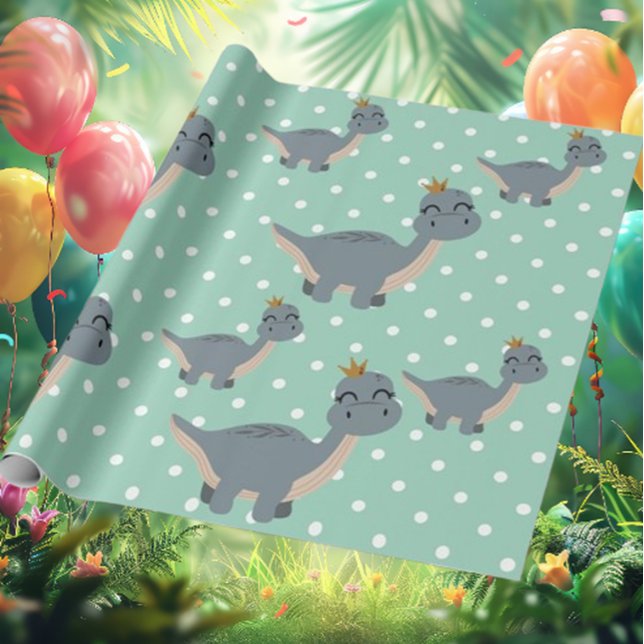 Adsible Boho Grönt Dinosaur Party Presentpapper (Transform your gifts with our adorable Boho green dinosaur party wrapping paper!)