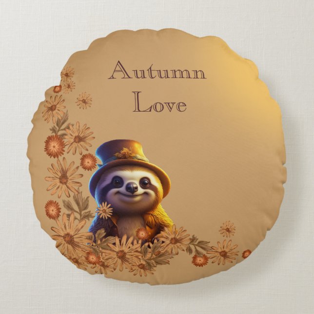 Adsible Boho Vintage Autumn Sunny Sloth Rund Kudde (Framsidan)