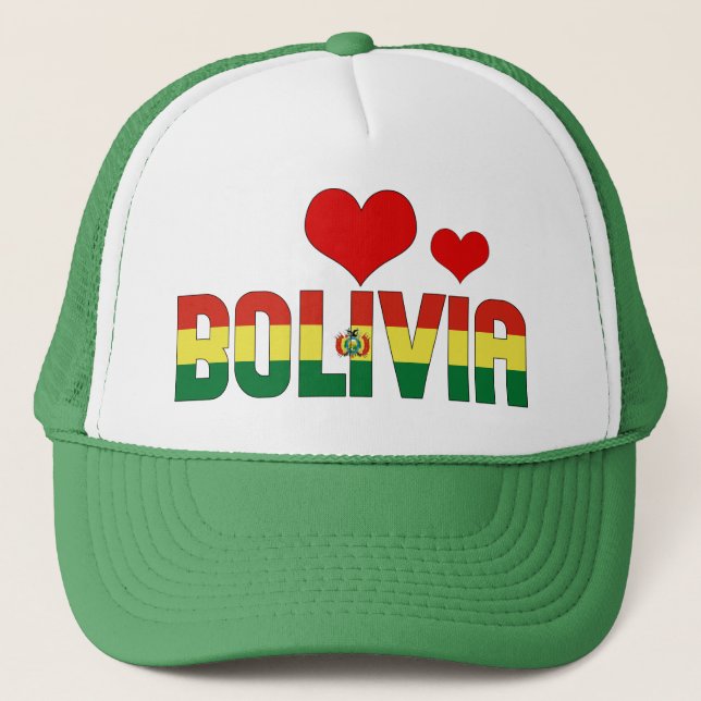 Adsible Bolivia Flagga Hearts Patriotic Keps (Framsida)