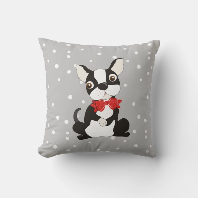 Adsible Boston Terrier i Bow Tie Kudde (Framsida)