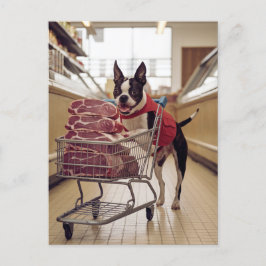 Adsible Boston Terrier Shopping for Kött Vykort